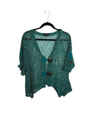 Ultimate Teal Speckled Open Knit Lagonlook Coastal Cardigan